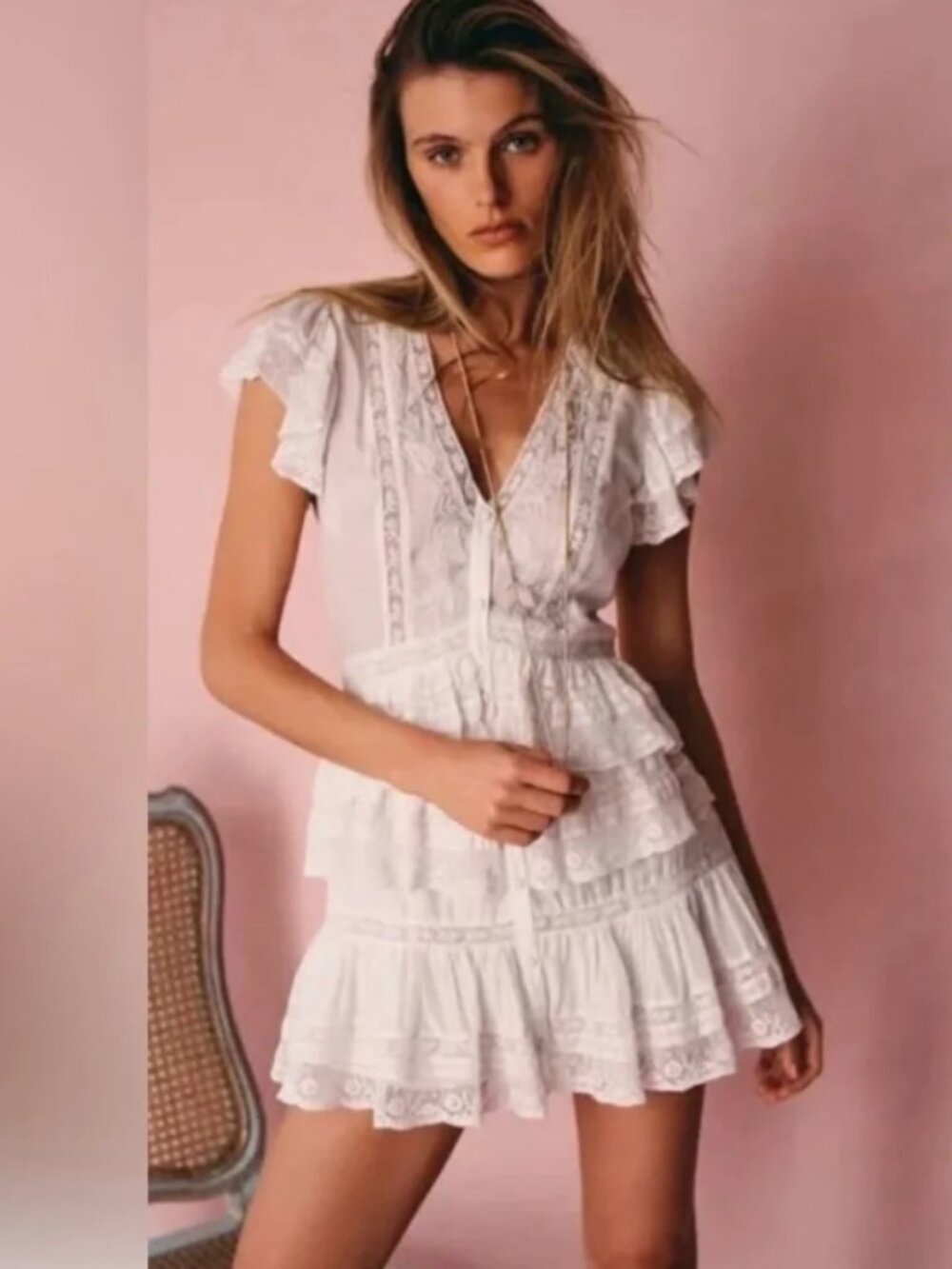 LoveShackFancy 100% Silk Kindler White Mini Dress - Size 10